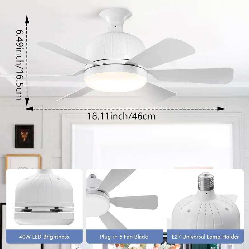 3 Speeds dimmable 2in1 socket fan light with remote 40w