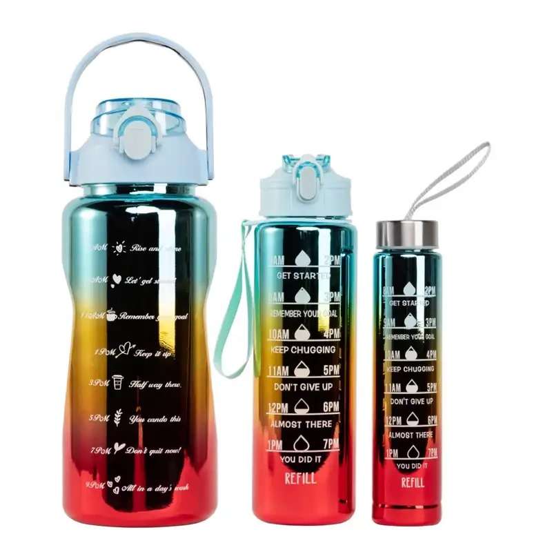 3 Motivational glitter water bottle 3 in 1 with straw