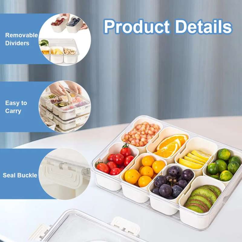 8 Grid plastic food condiment container organiser storage