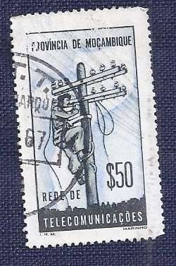 Mozambique/1965 Tax for Telecommunications $50  Overtaxe on perfection of communication