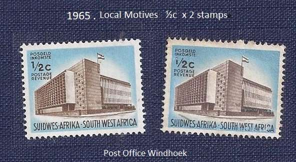 SWA/1965 .Local Motives   ½c   Post Office Windhoek  x 2 stamps