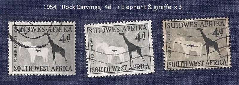 SWA/1954 .Rock Carvings,  4d     Elephant & giraffe  x 3