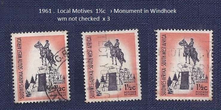SWA/1961 .Local Motives  1½c    Monument in Windhoek  wm not checked  x 3