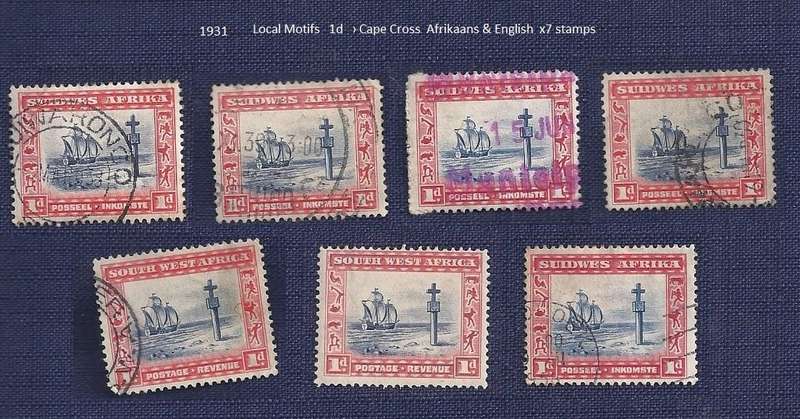 SWA/1931 . Local Motifs   1d    Cape Cross  Afrikaans & English  x7 stamps
