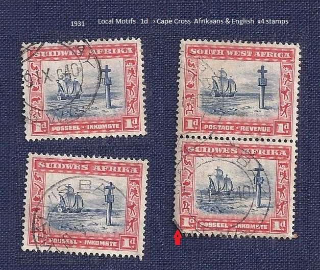 SWA/1931 . Local Motifs   1d    Cape Cross  Afrikaans & English  x4 stamps
