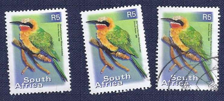 RSA.2000 .Birds  R5    White-fronted Bee-eater  x 3 stamps