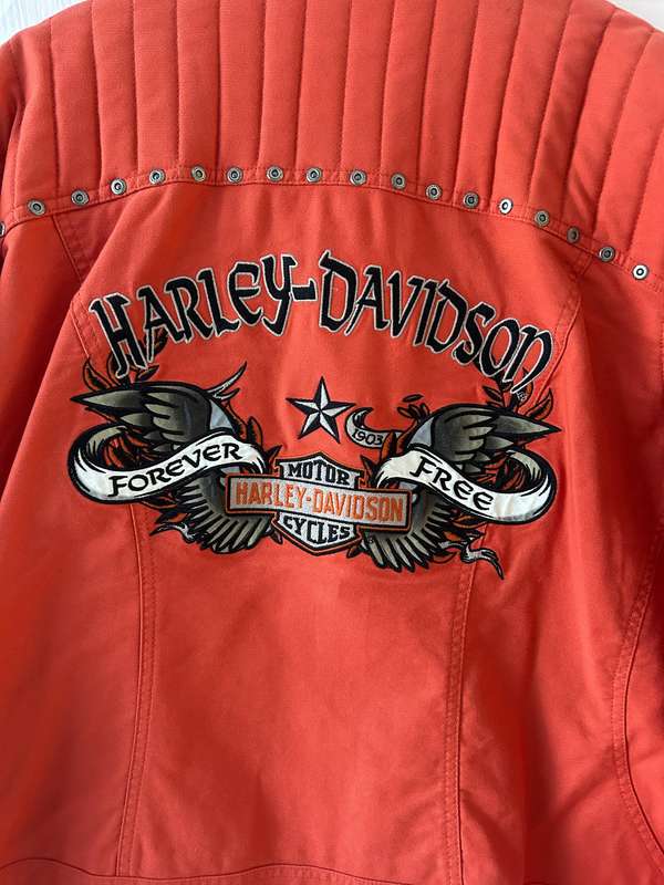 Harley-Davidson jacket with distinctive quilted stitching on the shoulders and chest.