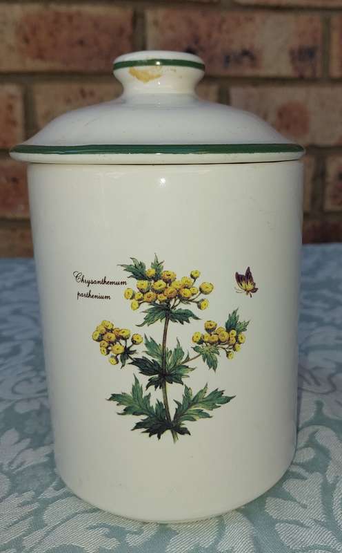 A CERAMIC PORCELAIN SWEATS JAR BY WOOLWORTH SOLD AS IS