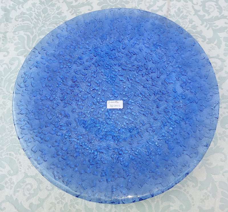 A LARGE ART DECOR  COBOLT BLUE FRUIT PLATTER 39 CENTIMETERS IN DIAMETER SOLD AS IS
