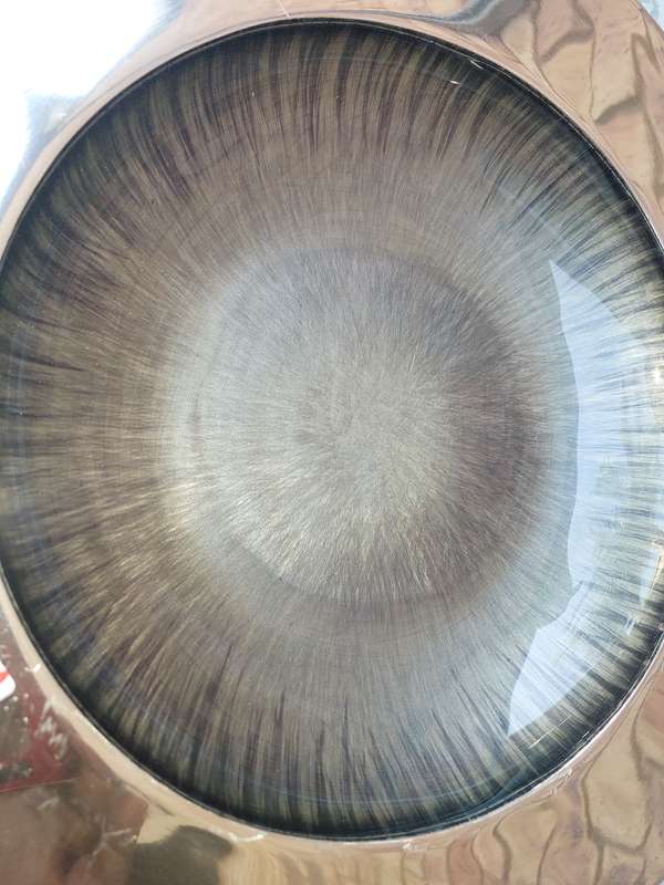 A BEAUTIFUL ART DECOR ROUND WITH LACQUERED INNER BOWL ALUMINIUM ALLOY SERVING TRAY SOLD AS IS