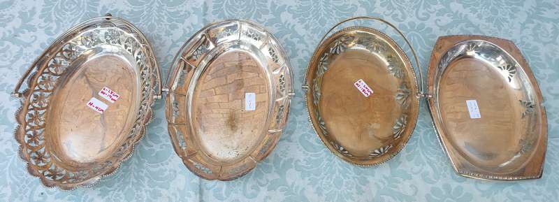 A COLLECTION OF VINTAGE AND ANTIQUE EPNS AND SILVER PLATED BASKET TRAYS