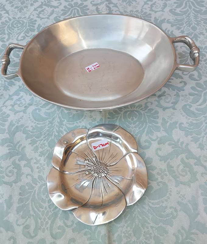 TWO ALUMINUM ALLOY PEWTAL SERVING TRAYS