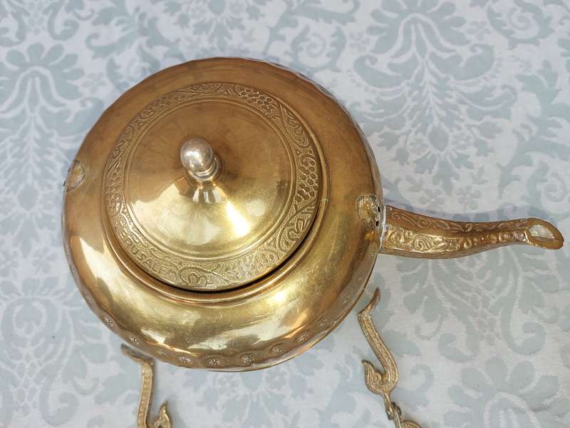 AN ART DECOR BRASS KETTLE HANDLE NEEDS TO BE RIVETTED ON THE BODY