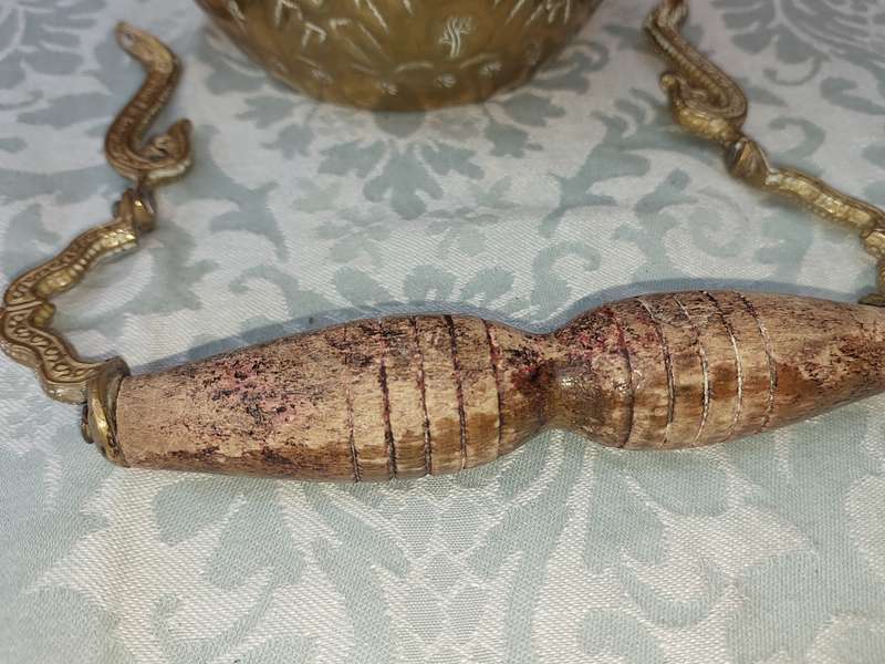 AN ART DECOR BRASS KETTLE HANDLE NEEDS TO BE RIVETTED ON THE BODY
