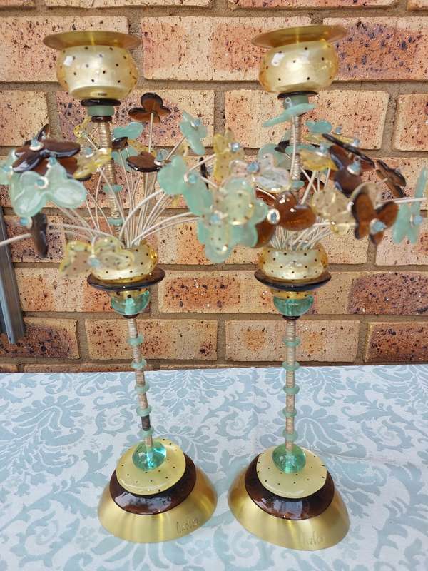 A VINTAGE SET OF JEWISH WEDDING GIFT LOLA ART DECOR CANDLE STANDS