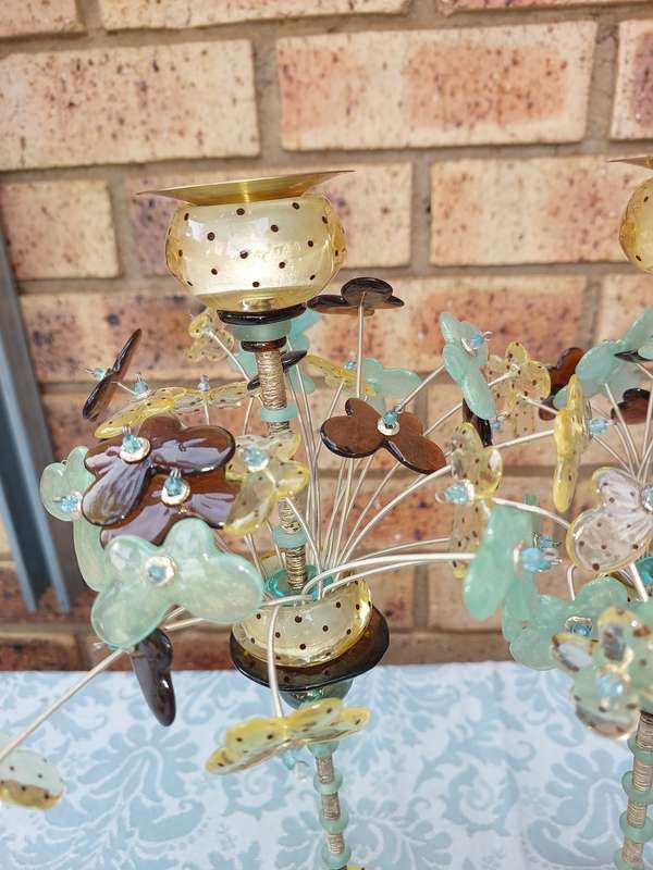 A VINTAGE SET OF JEWISH WEDDING GIFT LOLA ART DECOR CANDLE STANDS