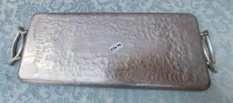 A VINTAGE ALUMINUM ALLOY RECTANGULAR ART DECOR SERVING TRAY