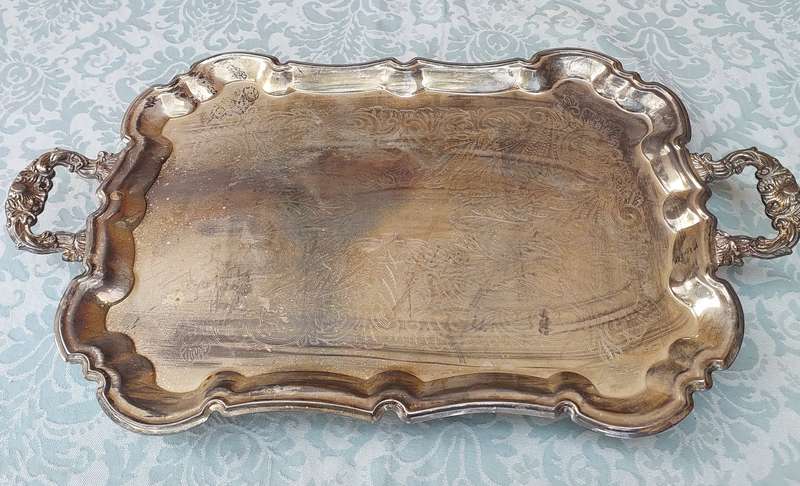 A VICTORIAN STYLE SILVER PLATED SERVING TRAY