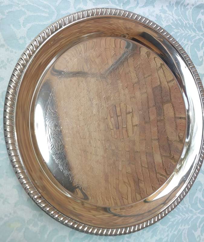 TWO VINTAGE SERVING TRAYS SILVER PLATED SOLD AS IS