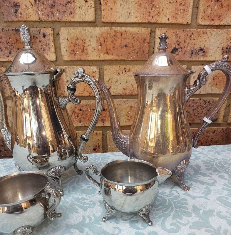 AN ANTIQUE SILVER PLATED TEA JUG SET VICTORIAN STYLE