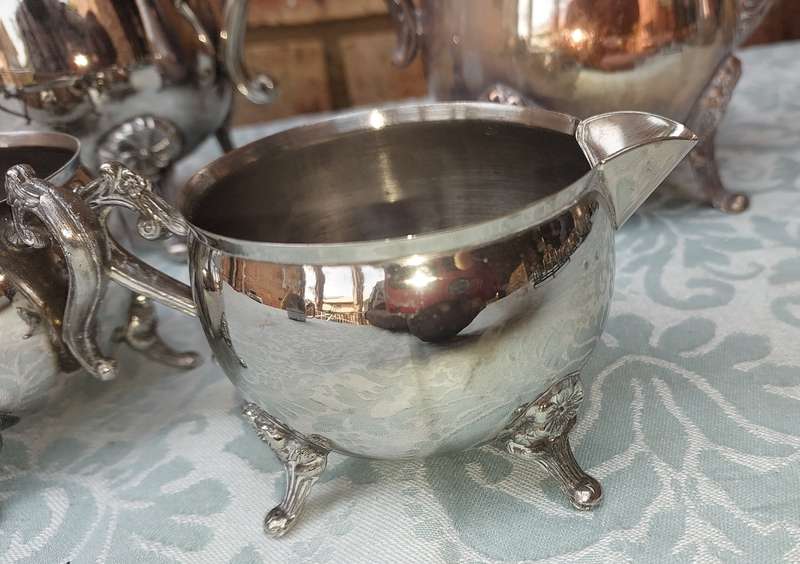 AN ANTIQUE SILVER PLATED TEA JUG SET VICTORIAN STYLE