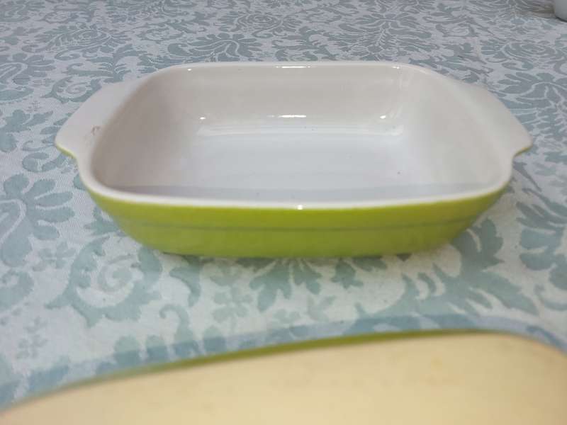 TWO GREEN COLOURED STONEWAREOVEN PROOF LAZANIA DISHES
