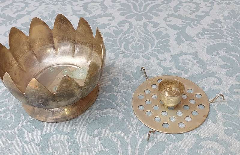A LOTUS BOWL CANDELABRA SILVER PLATED ON BRASS MADE IN HONG KONG