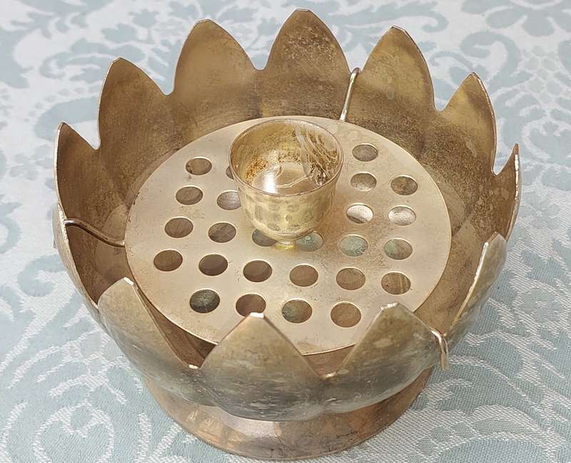 A LOTUS BOWL CANDELABRA SILVER PLATED ON BRASS MADE IN HONG KONG