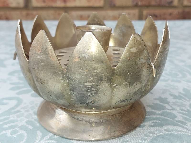 A LOTUS BOWL CANDELABRA SILVER PLATED ON BRASS MADE IN HONG KONG