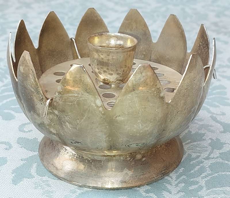 A LOTUS BOWL CANDELABRA SILVER PLATED ON BRASS MADE IN HONG KONG
