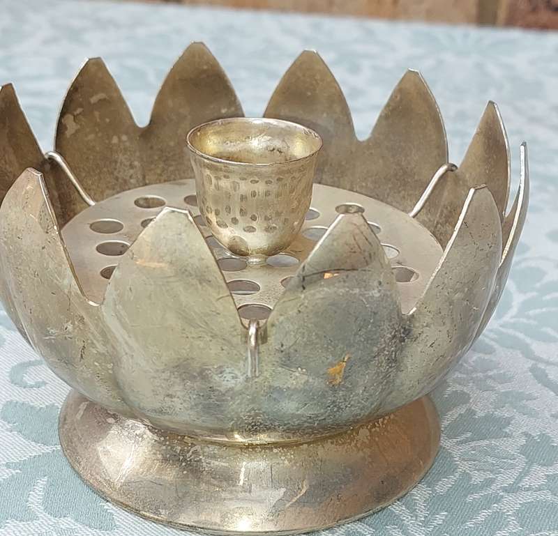 A LOTUS BOWL CANDELABRA SILVER PLATED ON BRASS MADE IN HONG KONG
