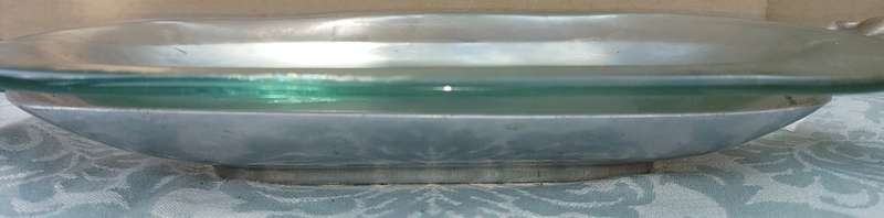 AN ART DECOR CAROL BOYES STYLE SERVING TRAY ALUMINUM ALLOY WITH A FROSTED GLASS INNER