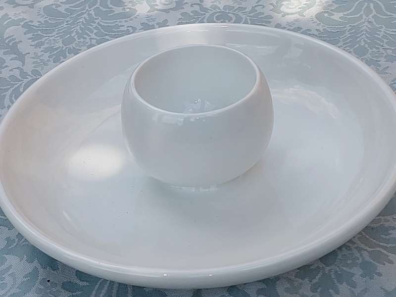 AN S&P FUNK WHITE PORCELAIN SERVING PLATTER WITH AN INNER BOWL