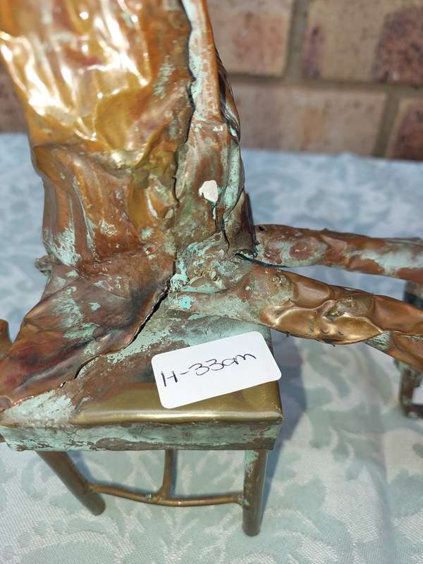 A COLLECTION OF COPPER FIGURINE ART SCULPTURES A PIANIST ,A PIANO WITH A SAXOPHONIST AND A BICYCLE