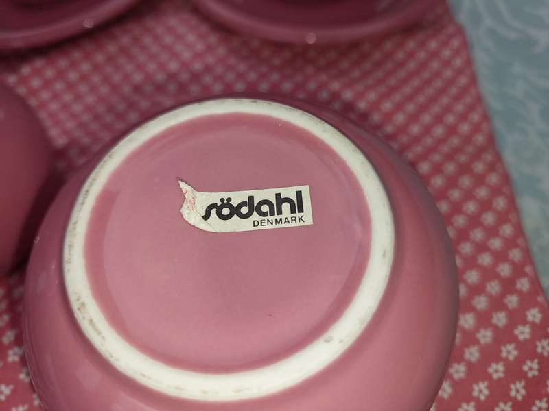 AN 11 PIECE PINK COFFEE CUP AND SAUCER  SET MADE IN DENMARK