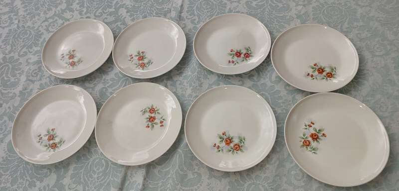 A VINTAGE COLLECTION OF 8 W MADE IN SOUTH AFRICA FINE ROSES PORCELAIN SIDE PLATES