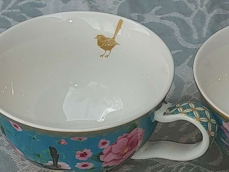 2 Maxwell & Williams Teas & C's Silk Road FlowersBirds Aquapink Cups
