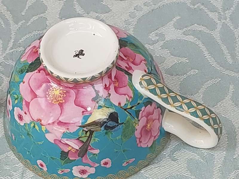 2 Maxwell & Williams Teas & C's Silk Road FlowersBirds Aquapink Cups