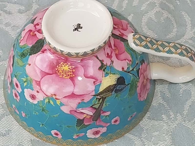 2 Maxwell & Williams Teas & C's Silk Road FlowersBirds Aquapink Cups