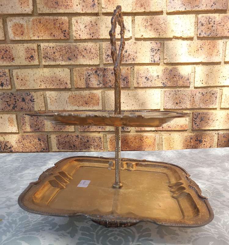 A VINTAGE TWO TIER SILVER PLATED DESERT STAND