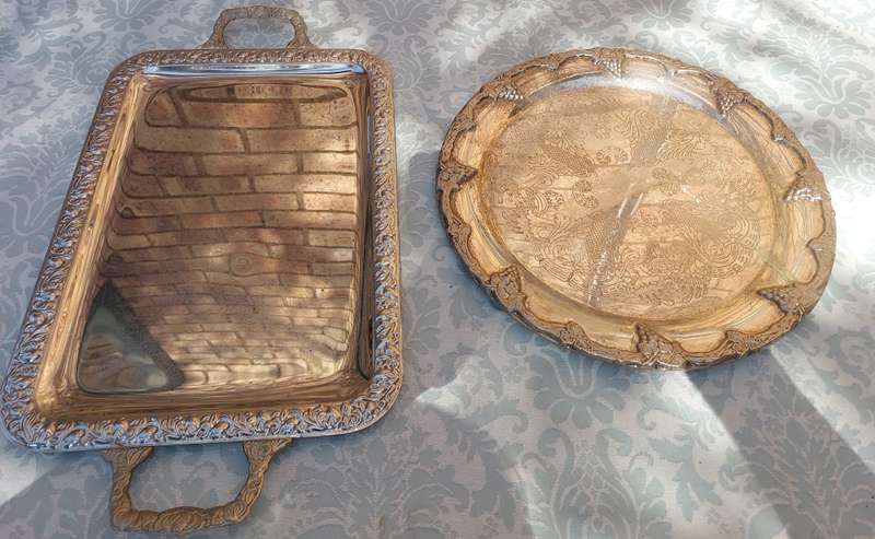 TWO VINTAGE EDWARDIAN SILVERPLATED SERVING TRAYS
