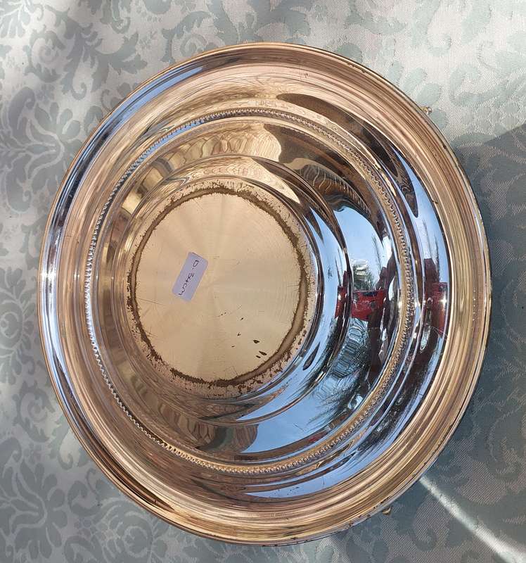 TWO VINTAGE SILVER PLATED ON COPPER HOT PLATTER BASE TRAYS