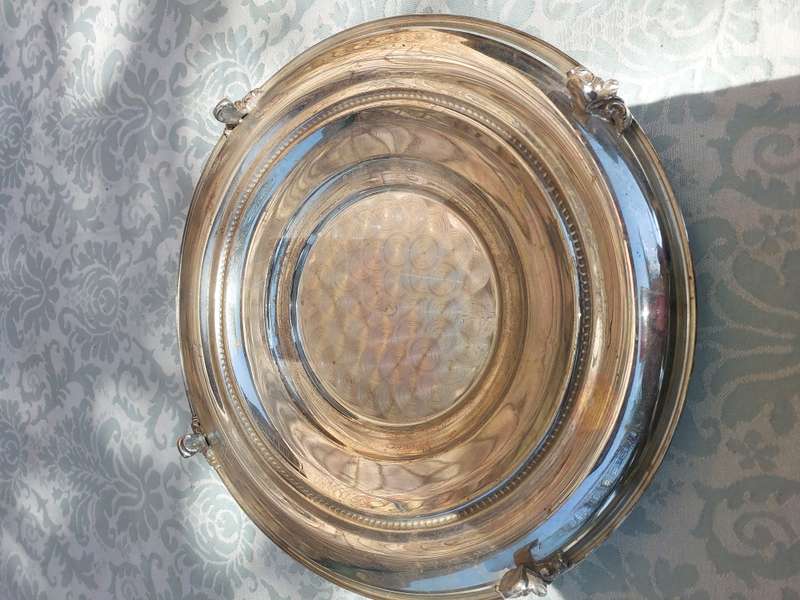 TWO VINTAGE SILVER PLATED ON COPPER HOT PLATTER BASE TRAYS