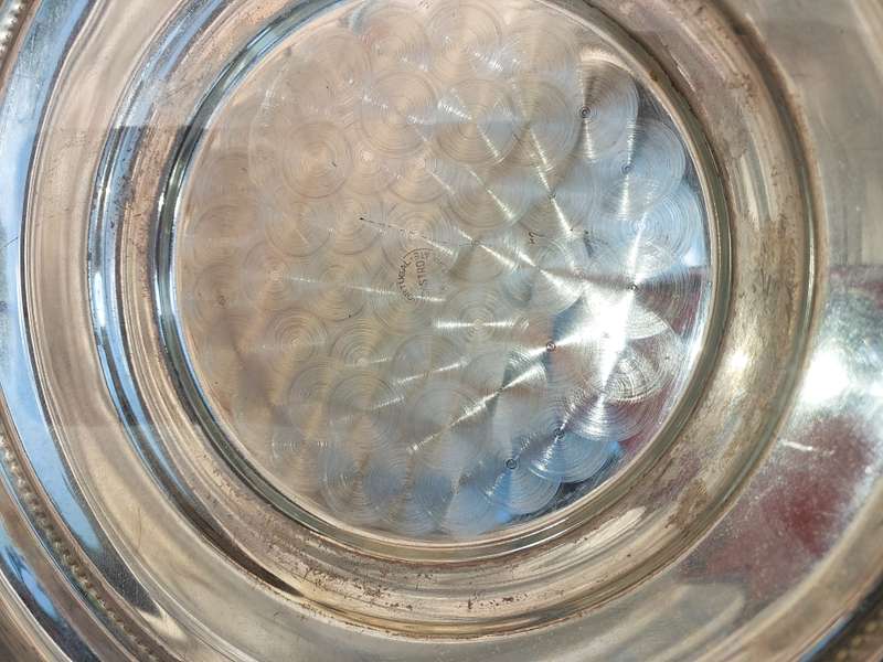 TWO VINTAGE SILVER PLATED ON COPPER HOT PLATTER BASE TRAYS