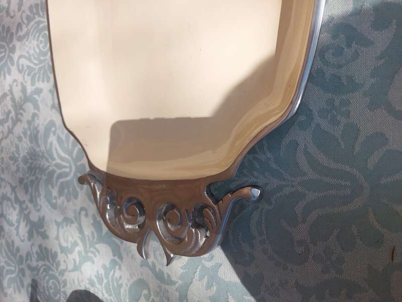AN ART DECOR PEWTAL WITH ENAMEL COATING SERVING TRAY/PLATTER