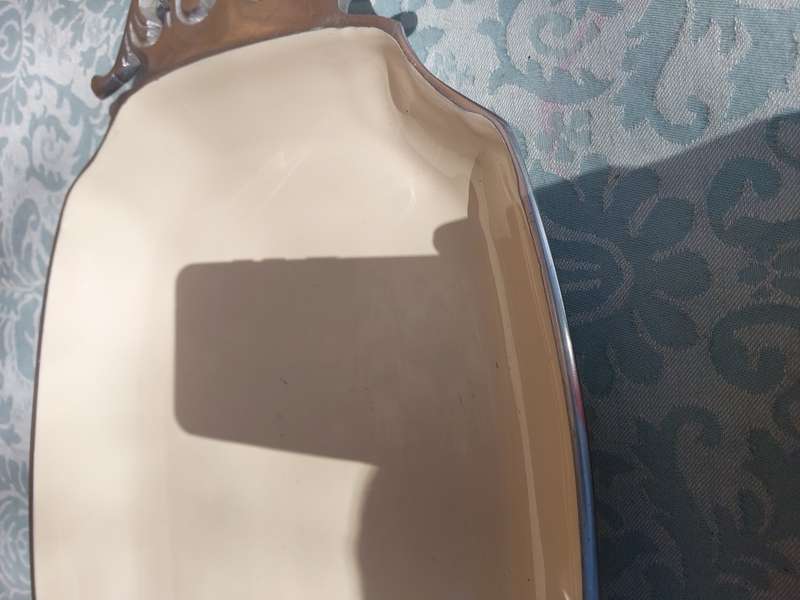 AN ART DECOR PEWTAL WITH ENAMEL COATING SERVING TRAY/PLATTER