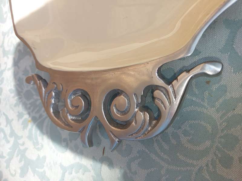 AN ART DECOR PEWTAL WITH ENAMEL COATING SERVING TRAY/PLATTER