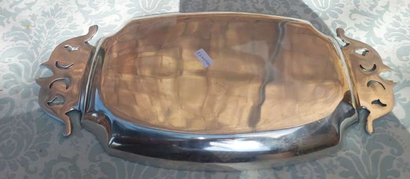 AN ART DECOR PEWTAL WITH ENAMEL COATING SERVING TRAY/PLATTER