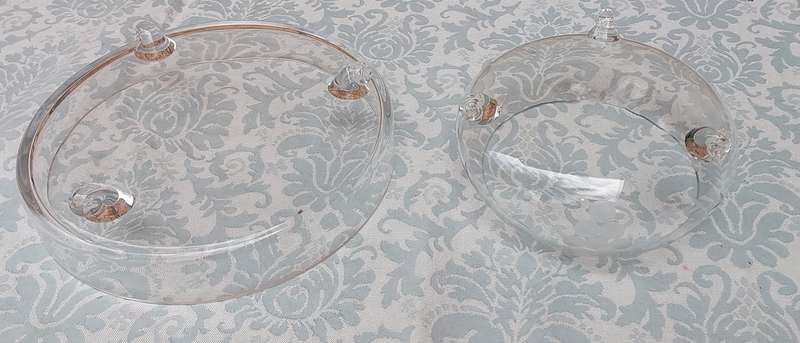 TWO ART DECOR FOOTED GLASS SERVING BOWLS