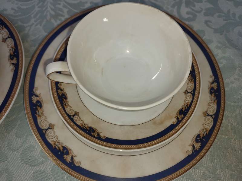 A VINTAGE ESCHENBACH PORZELLAN GERMANY BLUE TRIM TRIO SOLD AS IS